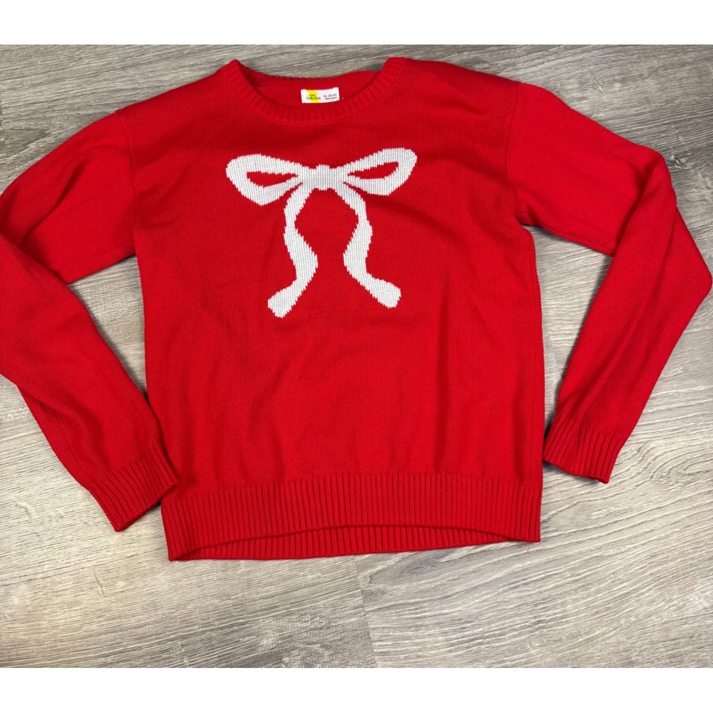 Epic Threads Girls Red Bow Knit Sweater XL 18-20 Cherry Candy Holiday Pullover